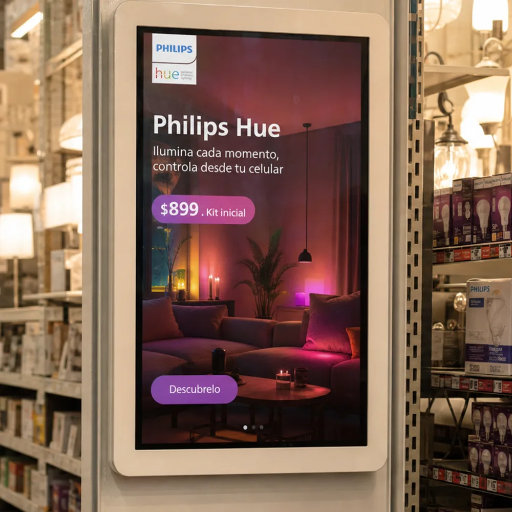 Pantalla con una campaña de marca en el pasillo de una tienda, espacio vendido con Retail Media